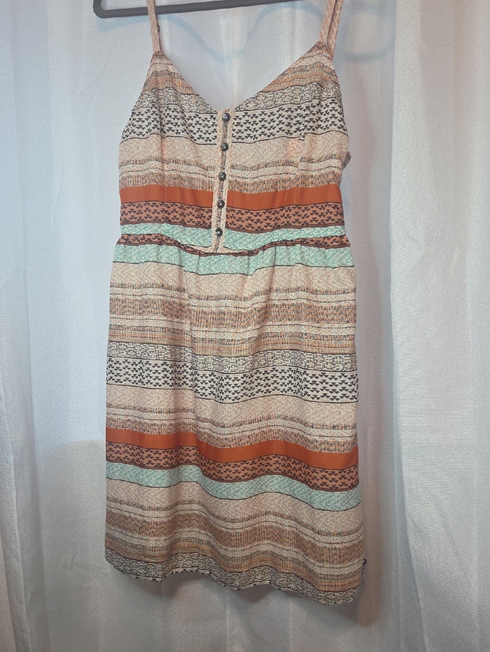 O'Neill Striped Spaghetti Strap Dress in Rust, Mint & Beige